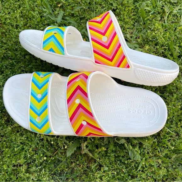 CROCS CLASSIC FESTIVAL VIBES SANDALS slides WHITE limited edition size 13 - Picture 4 of 6